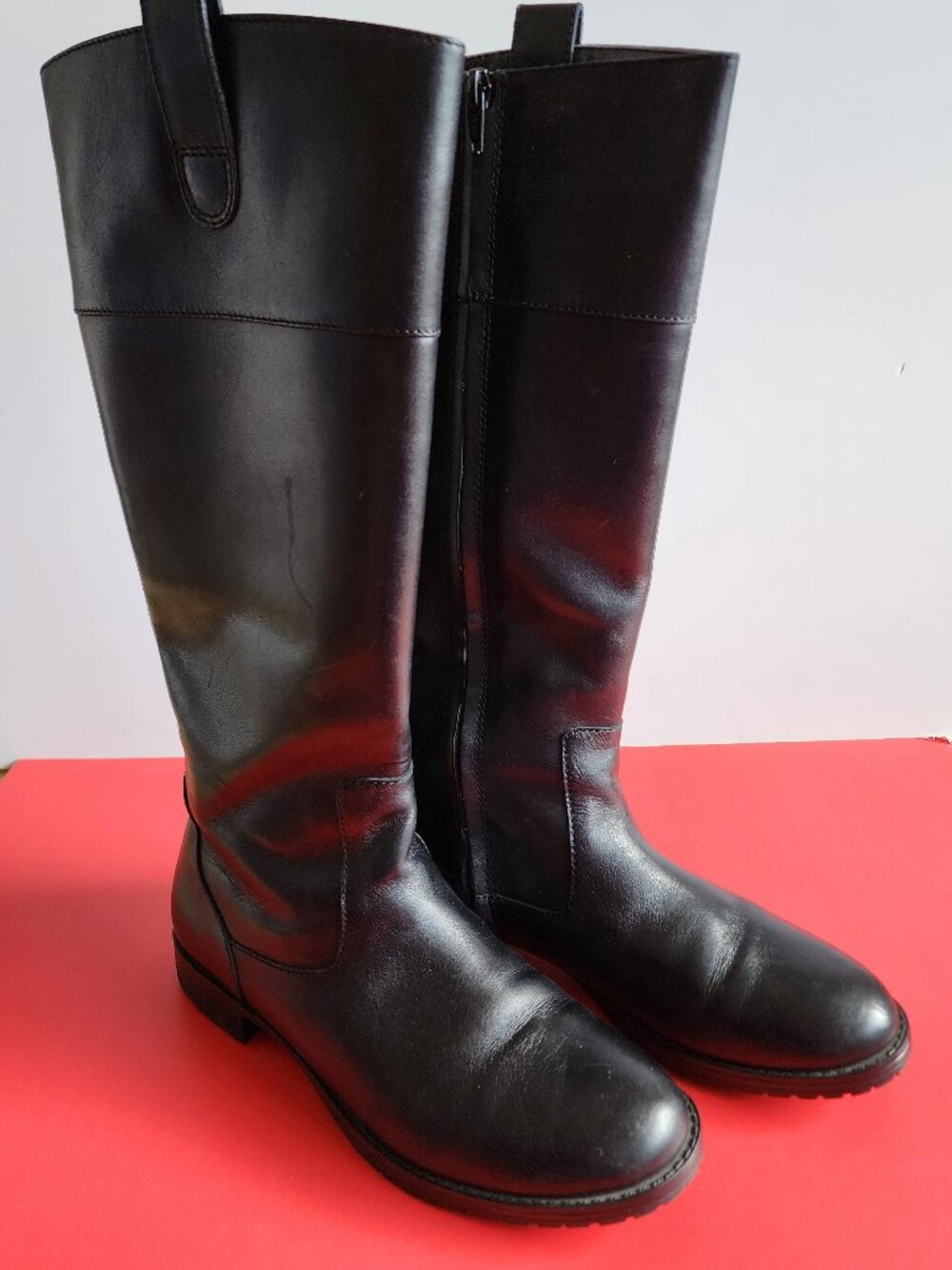 Ralph Lauren Black Leather Zip Up Almond Toe Boots 6 1/2B